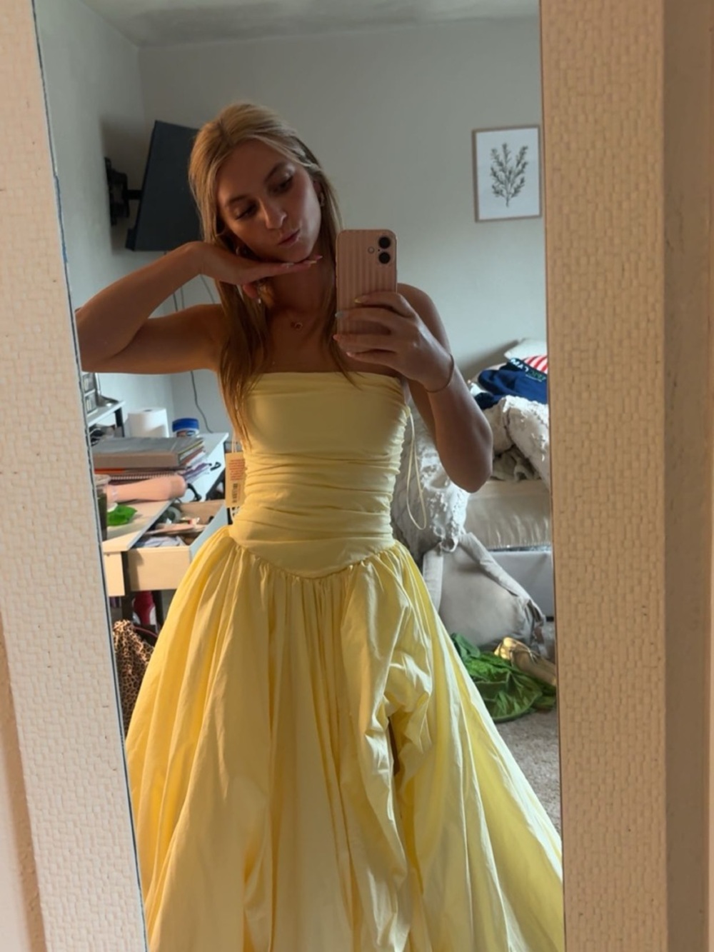 Yellow Strapless Ball Gown Dress